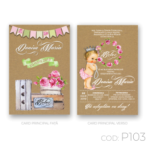 Invitație Botez Postcard P103 Vintage Baby Girl